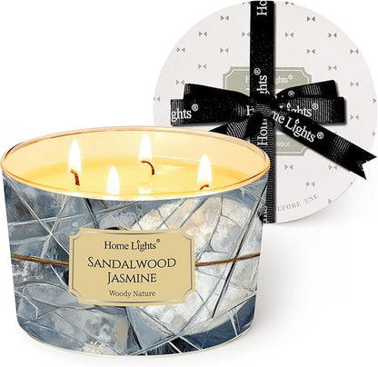 HomeLights Soy Wax Candles for Home Scented, 4-Wick Candles in Sandalwood Jasmine Scented, Industrial Chic Aromatherapy Candles Gift for Parties, Relaxing, 18oz