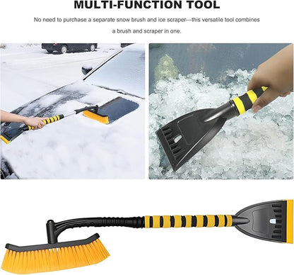 39" Snow Brush & Ice Scraper for Car Windshield, 2-in-1 Detachable Ice Scraper with 360° Pivoting Brush Head, Extendable Snow Removal Tool Winter Accessories for Cars Trucks SUVs (Yellow)