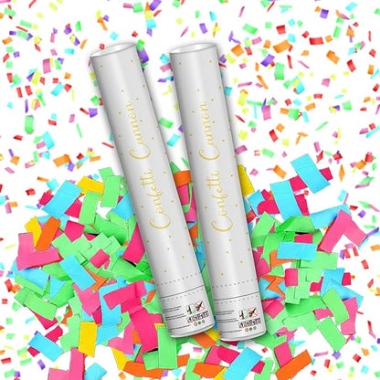 16" Confetti Cannons with Colorful Filling - Party Poppers for Birthday Wedding Graduations Fiesta Christmas New Year Celebrations - Easy to Use, Biodegradable Confetti - Pack of 2