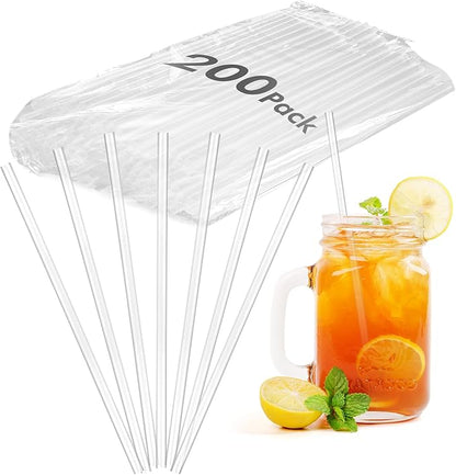 200 PCS Plastic Drinking Straws Disposable – Unwrapped Clear Straws, 7.75" x 0.24", BPA-Free Plastic Straws for Daily Use, Office, Events