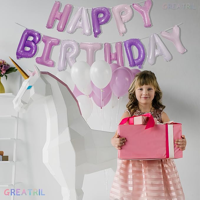 Purple Pink Happy Birthdays Balloons - GREATRIL Happy Birthdays Balloons Letters for Birthdays Unicorn Mermaid Butterfly Party Decorations 16 Inch