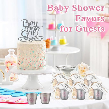 Vesici 25 Sets Baby Shower Party Favors Bottle Openers Keychains Stainless Steel Shot Thank You Tags Organza Bags Gender Reveal Favors for Guests Wedding Baby Shower Return Gift Girl Boy (Girl)