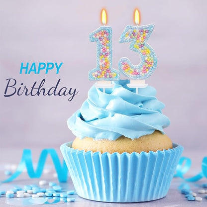 Blue Birthday Candles - Number 13 Candle, Colorful Macaron Candles, 13 Birthday Decorations for Girls Boys, Cake Decorations, Theme Party Supplies (Blue)