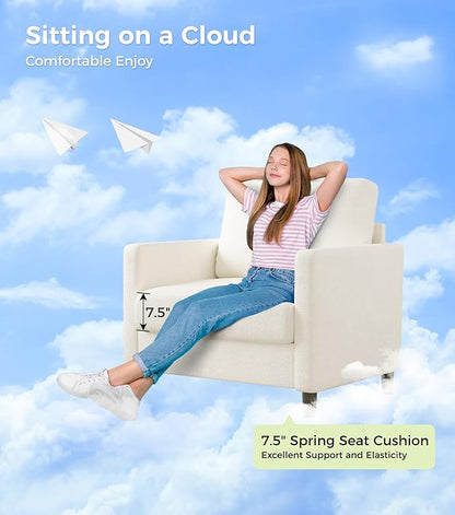Sofa Accent Chair, 33" Reading Chair for Bedroom, Tool-Free Setup Living Room Accent Chairs, Comfy Arm Chairs Living Room, All-Wood Reading Nook, Cream White