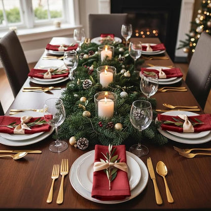 D'Moksha Homes Red Linen Napkins Set of 4 - Classic Hemstitch 100% Pure Linen Hemstitch Dinner Napkins 20 x 20 Inch for Winter, Christmas, Holiday - Handcrafted and Machine Washable