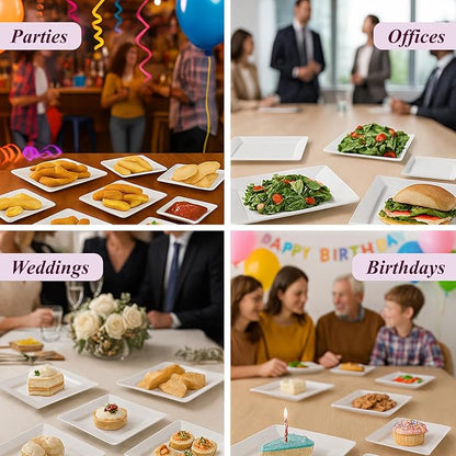Aya's 60ct White Square Disposable Plates - Heavy Duty Plastic Party Plates for Christmas, Thanksgiving (30 Dinner & 30 Salad)