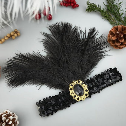 Feather Headpiece Sequins Headbands 1920s Flapper Showgirl Headpieces for Women Girls Carnival Party Accessories