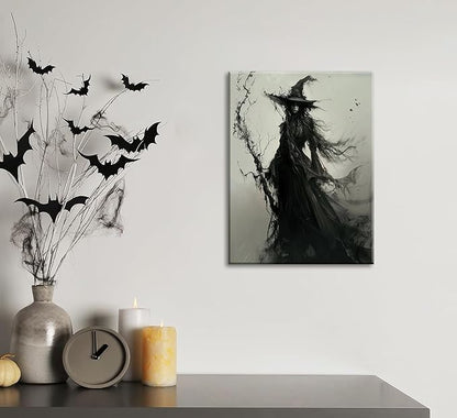 Vintage Halloween Witch Canvas Wall Art Creepy Witchy Macabre Dark Painting Picture Wall Decor Gothic Dark Academy Poster Print Artwork for Halloween Party Living room bedroom Home Decoration