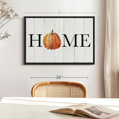 Elephant Stock Home Pumpkin Wall Art - Horizontal Floating Framed Canvas - 1-Piece Living Room Wall Decor - Rural Watercolor Canvas Print - Beige and Black Decor for Wall - by Carol Robinson - 25" X 17"