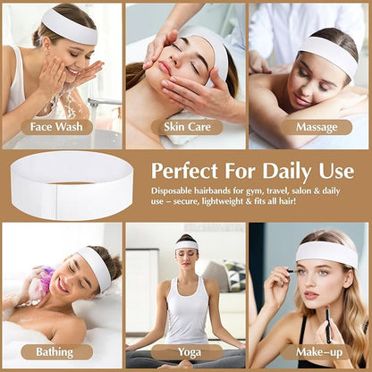 100 PCS Disposable Hairband for Women, Non-woven Fabric Spa Headband for Makeup, Travel, Securing Hair during Facial