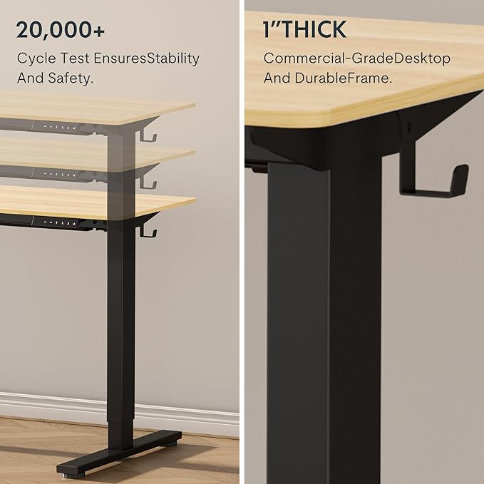 FLEXISPOT EN1 One-Piece Standing Desk with 1-Inch Thick Desktop, 40"x24" Electric Height Adjustable Desk for Home Office & Multi-Device Workstations, Maple