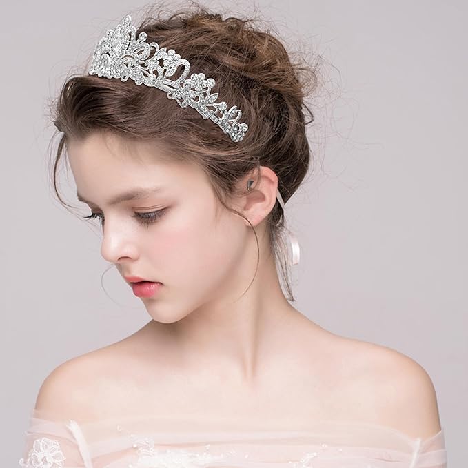 LUXURRI Tiaras for Women Princess Crowns for Woman Crystal Silver Headband for Women Rhinestone Hair Accessories Halloween Tiara for Girls Birthday Tiara Silver Crown for Costume Prom