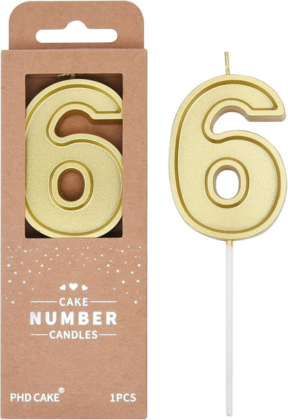 PHD CAKE 2.76 Inch Luxe Gold 6 Number Birthday Candles, Gold Number Candle, Cake Number Candles, Party Celebration