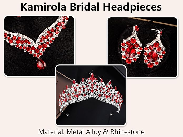 Kamirola Tiaras and Crowns for Women,Tiaras Earrings Necklace, Crystal Bridal Jewelry Set, Costume Party Halloween Prom Pageant Jewelry for Women TR80