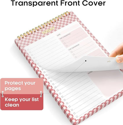 Taja To Do List Notepad - To Do List Notebook for Work with 52 Sheets, 9.8" x 6.5", Undated Daily Planner Perfect for Daily Tasks and Goal Setting, Notepad Suitable for Office, Home & School - Rose Checkered