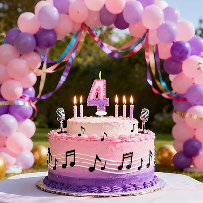 Birthday Number Candles for Cake, Pink Purple Glitter Number Candles for Cake Toppers, Ideal Birthday Parties Cake Decor, Wedding Anniversary and Other Celebrations (4 Candle)