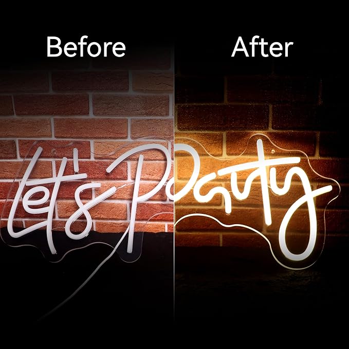 Let's Party Neon Sign for Wall Decor Led Neon Lights for Teen Bedroom Decor Art Light Up Letters LED Neon Signs for All Party Decorations USB 5v 21.7×10.4 Inch (warm white)