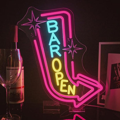 Lucunstar Bar Open Neon Sign Colorful LED Bar for Wall Decor Dimmable USB Powered Neon Lights for LED for Bussness Man Cave Art Wall Decor