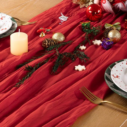 Red Cheesecloth Table Runner 6 Pack Christmas Table Runners Boho Gauze 120 Inches Red Cheese Cloth Table Decor for Xmas Holiday Season Parties Weddings Bridal Baby Shower Candlelight Dinner