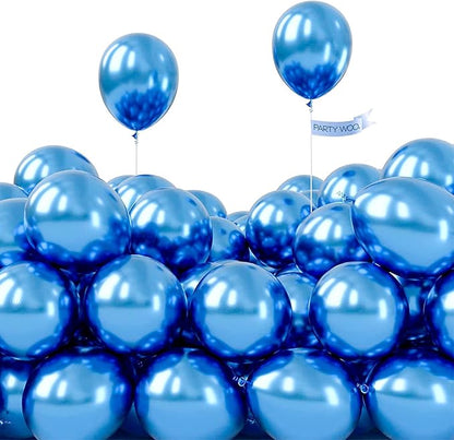 PartyWoo Metallic Blue Balloons 50pcs 5 Inch Small Mini Chrome Blue Latex Balloons for Graduation Wedding Baby Shower Engagement Baby Shower Wedding Bachelorette Birthday Party Decorations Blue-G106
