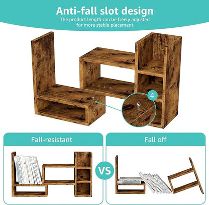 Desk Shelves Desktop Organizer Shlef - Rustic Office Organization for Top of Desk Organizers and Accessories Corner Bookshelf Table Top Shelving Small Hutch Decorations for Office