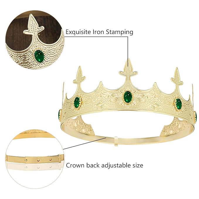 King Crowns Metal Hair Band for Men Gold Crowns and Tiara for Theme Birthday Party Costume Accessories