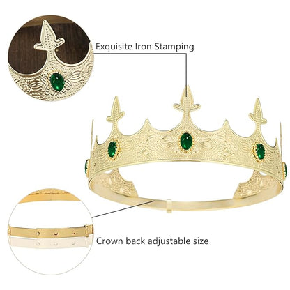 King Crowns Metal Hair Band for Men Gold Crowns and Tiara for Theme Birthday Party Costume Accessories