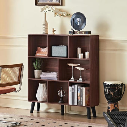 LEYAOYAO 8 Cube Bookshelf 3-Tier Bookcase with Legs, Mint-Walnut Kids Book Shelf Cute Storage Organizer, Large Open Toy Shelves Modern Bookshelves,Display Bookcases for Bedroom,Living Room,Nursery