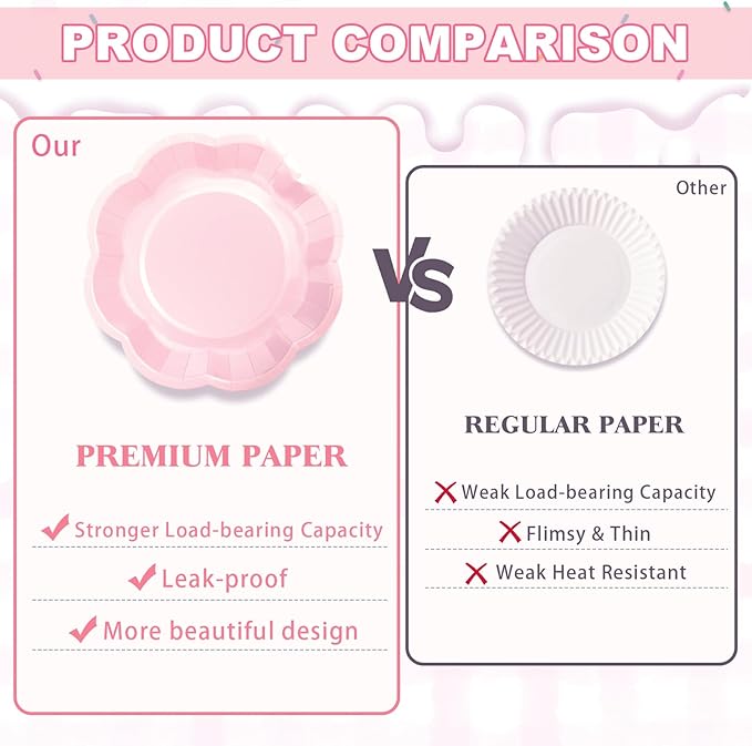 192 Pcs Pink Paper Plates And Napkins Set Party Supplies - For 24 Guests Paper Plates And Napkins Knives Spoons Forks Cups - For Baby Shower Bridal Shower Wedding