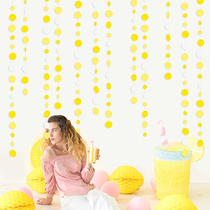 46 Ft Yellow White Circle Dots Garland Gradient Yellow Polka Dot Hanging Paper Streamer for Wedding Bridal Shower Birthday Baby Shower Engagement Bee Sunflower Lemon Theme Party Decorations Supplies