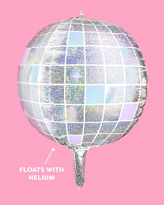 xo, Fetti Iridescent Disco Ball Foil Balloons - 4 pk, 22" | Last Disco Bachelorette Decorations, Groovy Birthday Party Supplies, 70s Baby Shower, NYE, Space Cowboy