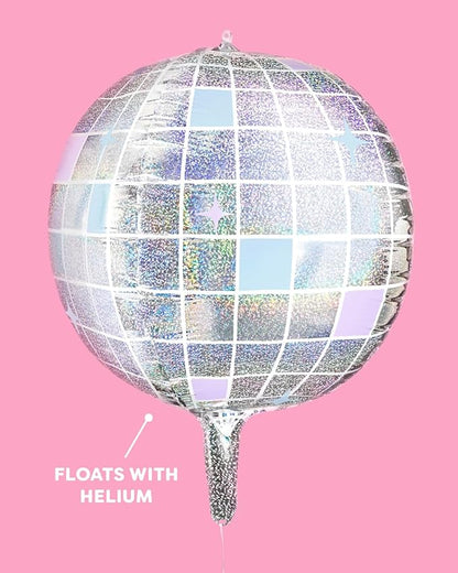 xo, Fetti Iridescent Disco Ball Foil Balloons - 4 pk, 22" | Last Disco Bachelorette Decorations, Groovy Birthday Party Supplies, 70s Baby Shower, NYE, Space Cowboy