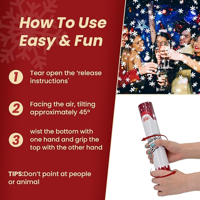 Christmas Confetti Cannon 12Pack Snowflake Confetti Poppers White 12inch Party Poppers with Foil Snowflake Xmas Confetti Cannon Metallic for Christmas New Year Festive Holiday Celebration Party Decor