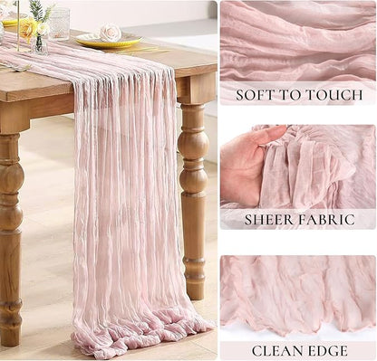 10 Pack Dusty Pink Cheesecloth Table Runners 35x120 Inches, 10FT Fall Thanksgiving Table Runner Boho Gauze Cheese Cloth Table Runner for Wedding Baby Shower Birthday Party Christmas Decor