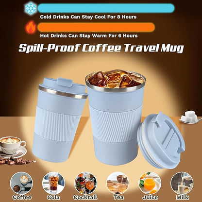 Vacuum-Insulated Stainless Steel Travel Coffee Mug, Leak-Proof Reusable Coffee Cup with Lid - Keep Hot & Cold Drinks for Hours, Durable Insulated Tumbler for Men & Women(3rd-Light Blue, 12OZ)
