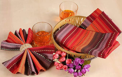 Cotton Cloth Napkins Set of 12 - Beautiful Elegant Soft Washable Reusable 18x18 Inch Dinner Napkin Perfect for Dining Table Décor Wedding Cocktail Party Thanksgiving Easter & Everyday Use - Red Multi
