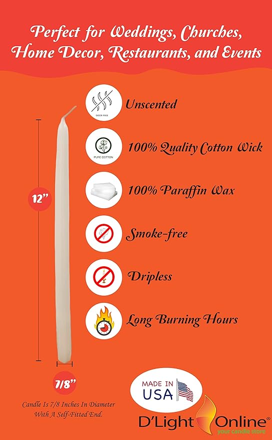 D'light Online Elegant 12" Earth Tone Tapered Candles Premium Quality Unscented Candles Hand-Dipped Taper Candles, Dripless and Smokeless - Set of 12 (12 Inch, Cozy Cashmere)