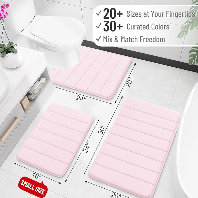 OLANLY Memory Foam Toilet Rugs U Shaped 24x20, Super Soft Absorbent Contour Bath Rugs, Quick Dry, Machine Washable Toilet Mat, Bathmat Floor Carpet, Bathroom Home Decor Accessories, Pink