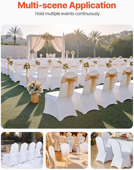 VEVOR 100 Pcs White Chair Covers Polyester Spandex Chair Cover Stretch Slipcovers for Wedding Party Dining Banquet Flat-Front Chair Covers