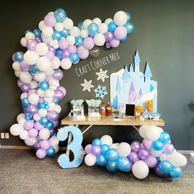 Frozen Balloons Arch Kit, 162pcs Blue and Purple Balloon Arch with Pearlescent Metallic Confetti Balloons for Princess Birthday Winter Wonderland Baby Shower Frozen Theme Party Decorations