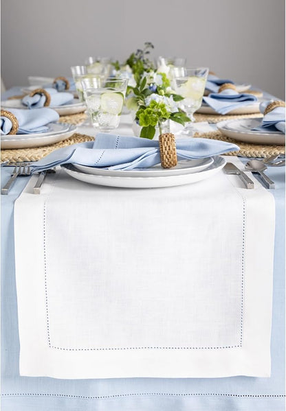 Solino Home Linen Table Runner 90 Inches Long - Classic Hemstitch 100% Pure Linen White Dining Table Runner 14 x 90 Inch for Fall, Autumn, Holiday, Christmas, New Year