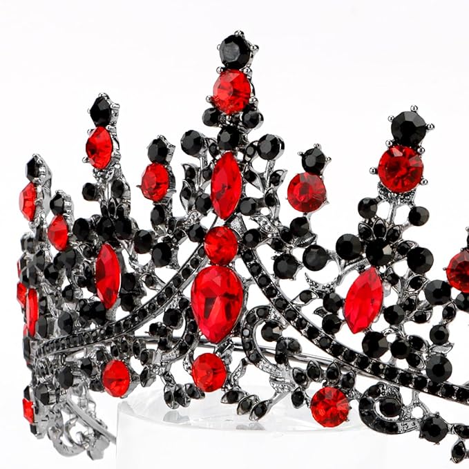 TOBATOBA Queen of Hearts Crown, Gothic Black Red Crown, Princess Tiaras for Women Girls, Baroque Quinceanera Headpieces for Birthday Prom Pageant Halloween