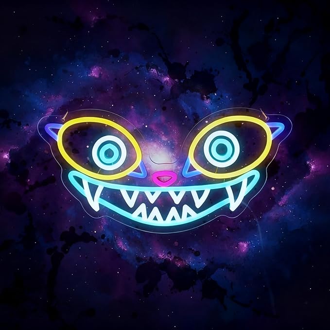 Tiger Neon Sign, Fierce Animal Wall Light, Blue Pink Yellow LED Art, Fantasy Game Room Light (11.2"x16.5")