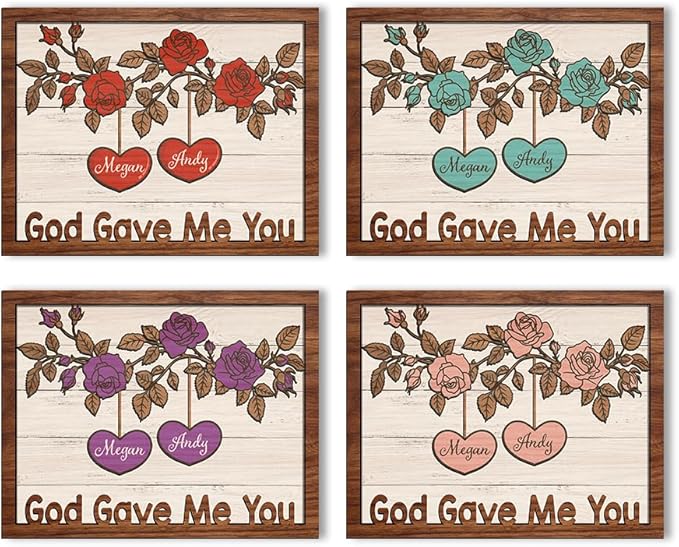 God Gave Me You Wooden Sign, Personalized Couple Sign, Anniversary Couple Gift, Wedding Gift Frame Sign, Rose Decor Wood Sign Birthday Christmas Valentine Gifts for Him Her Boyfriend Girlfriend a15