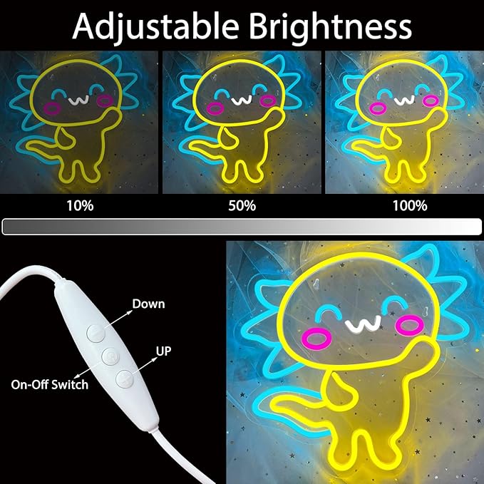 Axolotl Neon Sign, LED Anime Neon Signs, Kawaii Sign Light Present for Wall Decor, Dimmable/USB Powered Axolotl Neon Light for Children Room Dorm Decor Girls Birthday Party Christmas