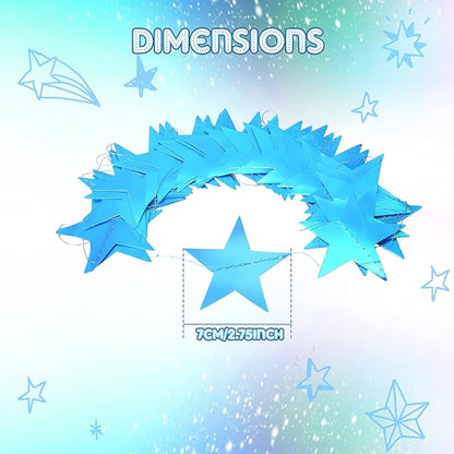 Patelai Glitter Star Garland Banner Christmas Decor 130 Feet Star Hanging Bunting Banner Twinkle Backdrop for Homecoming Classroom Wedding Birthday Halloween Party Supplies(Holographic Blue)