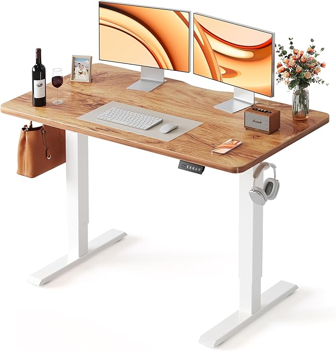 FEZIBO 48 x 24 Inchs Electric Standing Desk, Height Adjustable, Sit Stand Up, Computer Office Desk with Splice Board, White Frame/Light Rustic Top