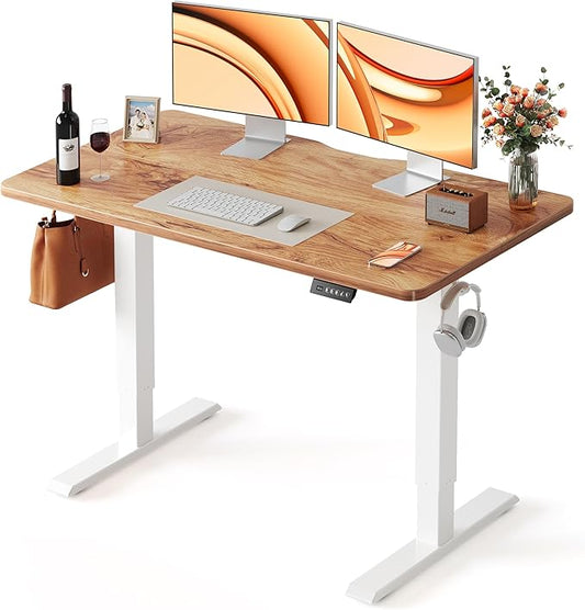 FEZIBO 48 x 24 Inchs Electric Standing Desk, Height Adjustable, Sit Stand Up, Computer Office Desk with Splice Board, White Frame/Light Rustic Top