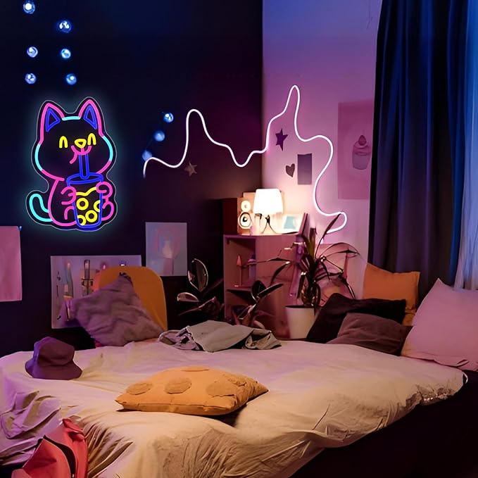 Soda Cat Neon Sign Girl Room Decor Led Neon Lights Signs for Wall Decor USB Powered Led for Room Decoration