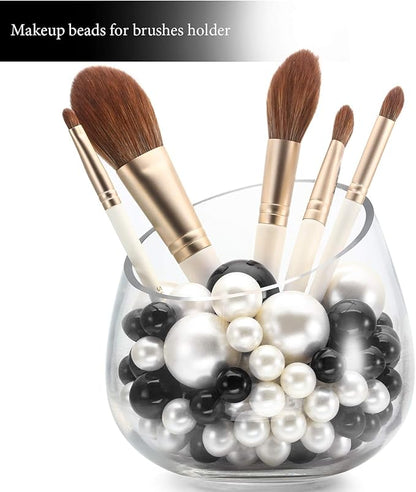 Hicarer 120 Pieces Pearl for Vase Filler Pearl Bead Vase Centerpieces Brush Holder Assorted Round Faux Bead for Crafting, Home Wedding Table Decor 14/20/30 mm(Creamy White, Bright Black)